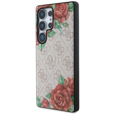 2. Etui Guess Leather 4G Flowers Print Metal Classic Logo MagSafe na Samsung Galaxy S25 Ultra - różowe