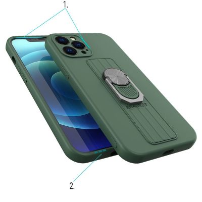 3. Ring Case silikonowe etui z uchwytem na palec i podstawką do Samsung Galaxy A72 4G ciemnozielony