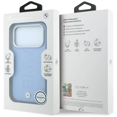 8. Etui BMW Sign Centered Deboss MagSafe na iPhone 17 Pro / 18 Pro - niebieskie