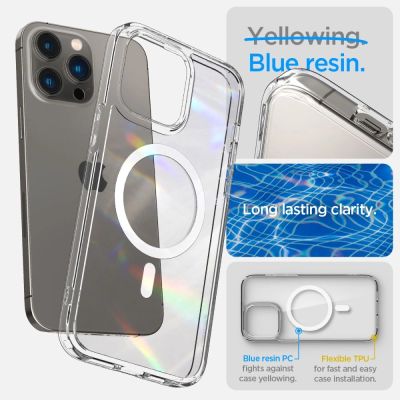 9. Etui Spigen Ultra Hybrid Mag z MagSafe na iPhone 14 Pro - przezroczysto-białe