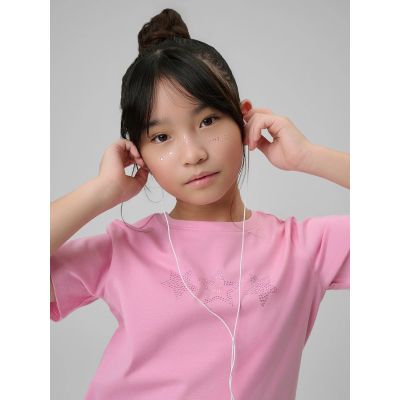 4. T-shirt regular z nadrukiem dziewczęcy 4F 4FJRSS26TTSHF3455-56S