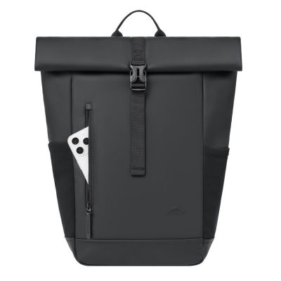 12. Rivacase Eden plecak Plecak rolowany Czarny Poliester, Skóra woskowana (Pull Up)