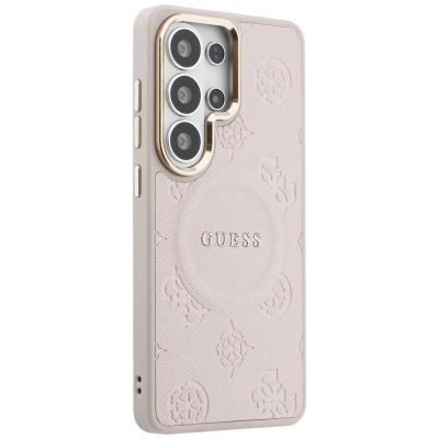 4. Etui Guess Saffiano Peony Embossed Ring MagSafe na Samsung Galaxy S26 Ultra - różowe