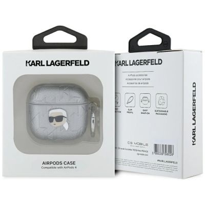 3. Etui Karl Lagerfeld Monogram Karl Head na AirPods 4 - srebrne
