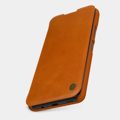 16. Nillkin Qin Case etui do Xiaomi Redmi Note 11T 5G / Note 11S 5G / Note 11 5G (China) / Poco M4 Pro 5G osłona na aparat kabura pokrowiec obudowa z klapką brązowy