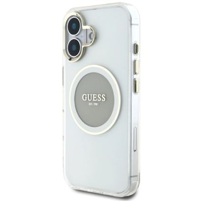 2. Etui Guess IML Metal Colored Circle Classic Logo MagSafe na iPhone 16 - szare