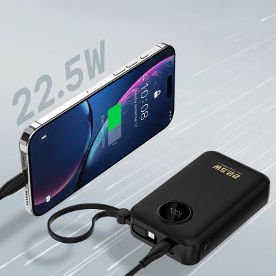 10. Powerbank Dudao K14+ 20000mAh 22.5W USB-C / USB-A / wbudowane kable Lightning i USB-C - czarny