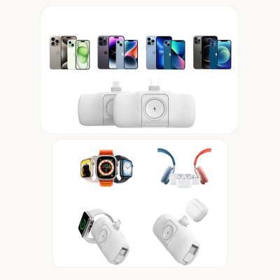 8. Mini powerbank Wozinsky WF16-YLS 5000mAh 15W Lightning z wbudowanym kablem USB-C i ładowarką do Apple Watch - biały
