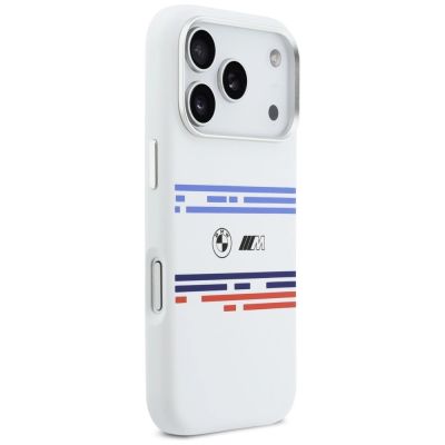 4. Etui BMW M Silicon Horizontal Line MagSafe na iPhone 17 Pro- białe