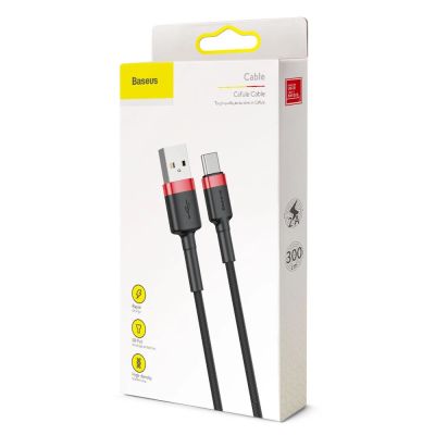 20. Baseus Cafule Cable wytrzymały nylonowy kabel przewód USB / USB-C QC3.0 2A 3M czarno-czerwony (CATKLF-U91)