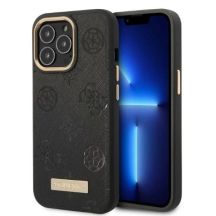 Etui Guess Peony Logo Plate MagSafe na iPhone 13 Pro / iPhone 13 - czarne