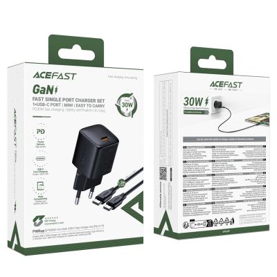 9. Ładowarka sieciowa Acefast A118 30W GaN USB-C z kablem USB-C - USB-C 1.2m - czarna