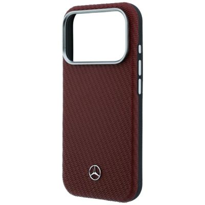 6. Etui Mercedes Leather Semi Wrap Wood Effect MagSafe na iPhone 17 Pro Max / 18 Pro Max - burgundowe