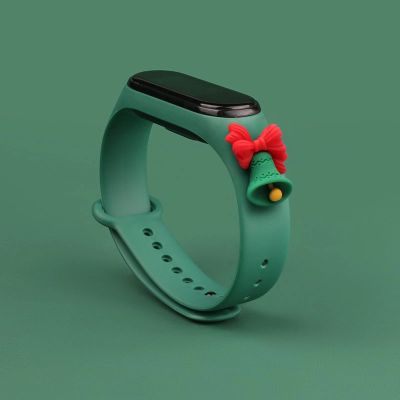 2. Opaska Strap Xmas do Xiaomi Mi Band 3 / 4 świąteczny silikonowy pasek bransoletka z dzwonkiem - ciemnozielona