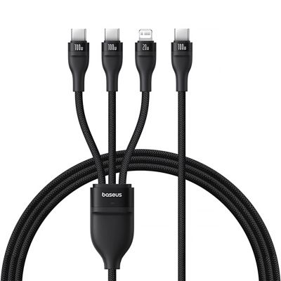 Kabel 3w1 Baseus Flash Series 3 100W USB-C - USB-C+USB-C+Lightning 1,5m + 3 x 0,25 m - czarny