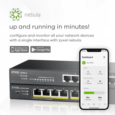 10. Switch Zyxel GS1915-8EP 8p PoE (PoE+: 8;) 60W Managed Gigabit