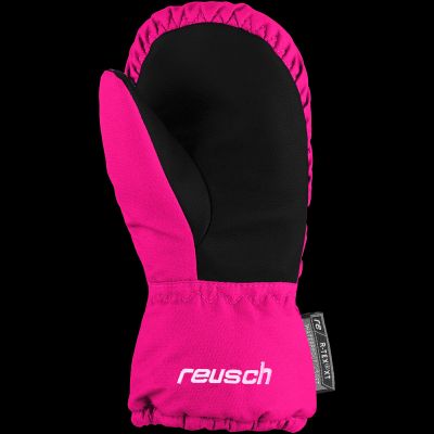 6. Rękawice narciarskie dziecięce Reusch Olly R-TEX® XT Mitten jednopalczaste na rzepy wodoodporne ocieplane różowe (61/85/588/3350)