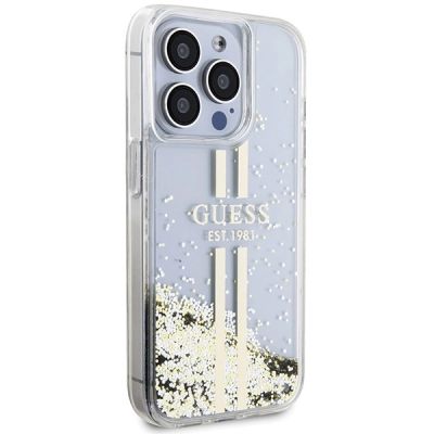 4. Etui Guess Liquid Glitter Gold Stripes na iPhone 15 Pro Max - przezroczyste