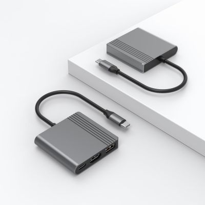4. GEMBIRD MULTI ADAPTER USB TYPU C 3 W 1 (PORT USB + HDMI + WIDEO USB-C), KOLOR SZARY