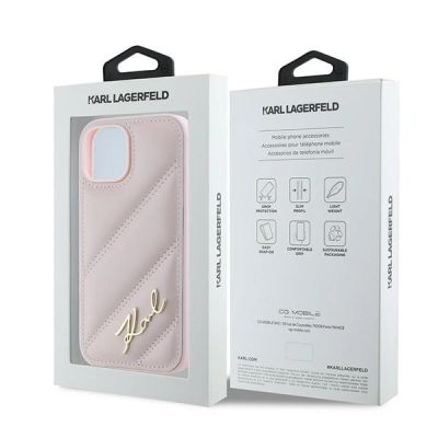 8. Etui Karl Lagerfeld Diagonal Quilted Script na iPhone 15 / 14 / 13 - różowe