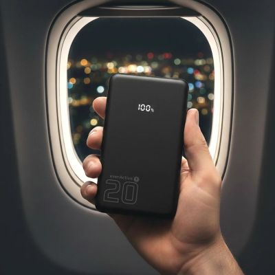 5. EVERACTIVE POWERBANK 20 000MAH, 1X USB, 2X USB-C, 20W, QC4+, WYŚWIETLACZ LCD, CZARNY EB-22QB