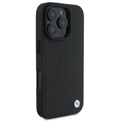4. Etui BMW Signature Leather Diamond Metal Logo MagSafe na iPhone 16 Pro Max - czarne