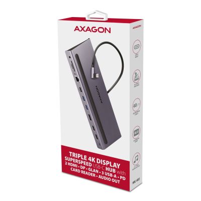 10. Axagon HMC-4KX3 stacja dokująca Przewodowa USB 3.2 Gen 1 (3.1 Gen 1) Type-C Szary
