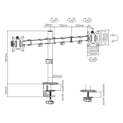 5. GEMBIRD BIURKOWE REGULOWANE RAMIĘ/UCHWYT NA 2 MONITORY 17-32, 100X100MM, DO 9KG