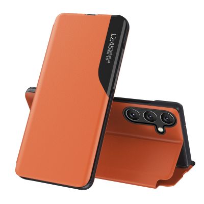 Etui Eco Leather View Case elegancki futerał z klapką i funkcją podstawki na Samsung Galaxy A36 - pomarańczowe