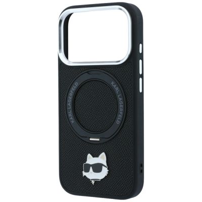6. Etui Karl Lagerfeld with Ring Stand 360 Choupette Head Pin MagSafe na iPhone 18 Pro / 17 Pro - czarne