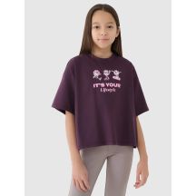 Crop top oversize z nadrukiem dziewczęcy 4F 4FJRSS25TTSHF2587-50S