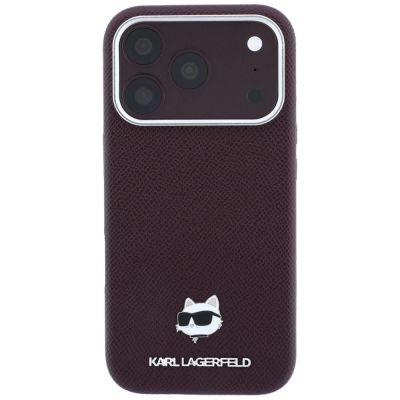 3. Etui Karl Lagerfeld Grained Choupette Head Metal MagSafe na iPhone 17 Pro / 18 Pro - burgundowe