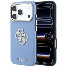 Etui Guess Smooth & Big Strass Logo na iPhone 18 Pro / 17 Pro - niebieskie