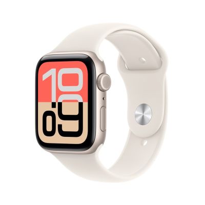 3. Apple Watch SE 3 GPS + Cellular 44 mm, aluminiowa obudowa w kolorze Starlight z paskiem Starlight Sport Band – rozmiar M/L