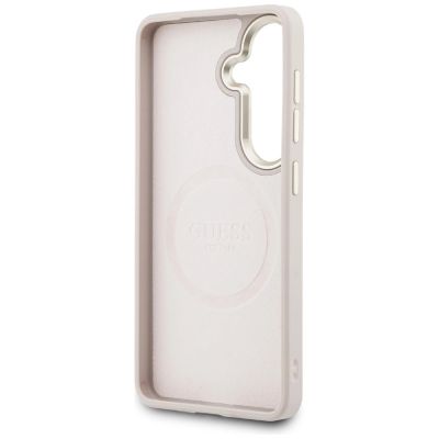 7. Etui Guess Saffiano Peony Embossed Ring MagSafe na Samsung Galaxy S26 - różowe