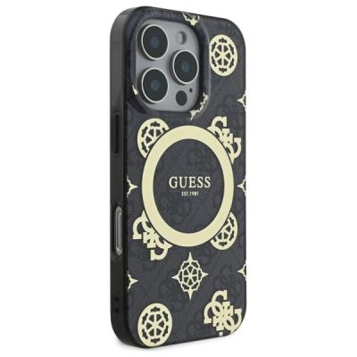 4. Etui Guess IML Peony On 4G Background MagSafe na iPhone 16 Pro Max - czarne