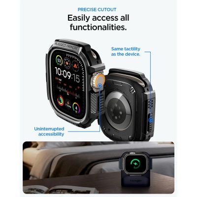 6. Etui Spigen Rugged Armor + Szkło hartowane 9H na Apple Watch Ultra 49 mm - czarne matowe