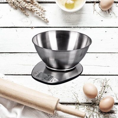 15. ELDOM WAGA KUCHENNA ELEKTRONICZNA WK320S RENA DOKŁADNOSĆ 1 G WAŻY DO 5 KG WYŚWIETLACZ LED STALOWA Z MISKĄ