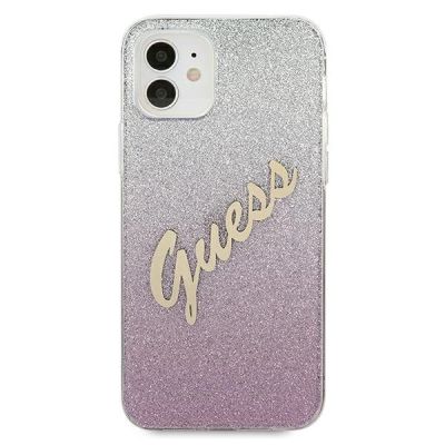 3. Etui Guess Glitter Gradient Script na iPhone 12 mini - różowe
