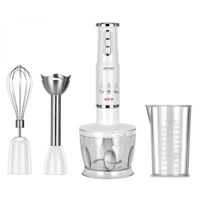 6. Blender ręczny-zestaw MPM MBL-43, pojemnik 500 ml z nożem ze stali nierdzewnej, przystawka miksująca ze stali nierdzewnej, Moc: 600W