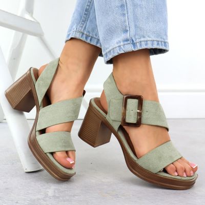 5. Sandały damskie zamszowe na słupku zielone Potocki 54307