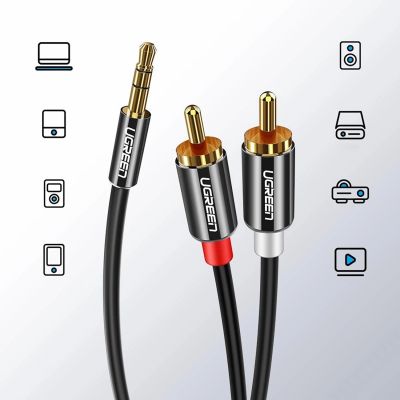 13. Kabel Ugreen AV116 10591 audio mini jack 3,5 mm (męski) / 2RCA (męski) 5m - czarny