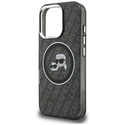 6. Etui Karl Lagerfeld IML Glitter Karl & Choupette Heads Logo MagSafe na iPhone 16 Pro - czarne