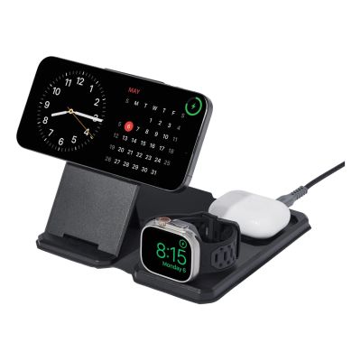 10. UAG 3in1 Travel Charger - bezprzewodowa ładowarka podróżna do trzech urządzeń 15W, kompatybilna z MagSafe, kabel, wtyczki i organizer w zestawie (black/gray)