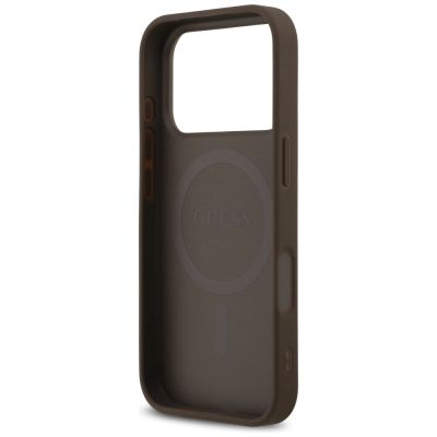 7. Etui Guess Leather 4G Triangle Strass MagSafe na iPhone 17 Pro - brązowe