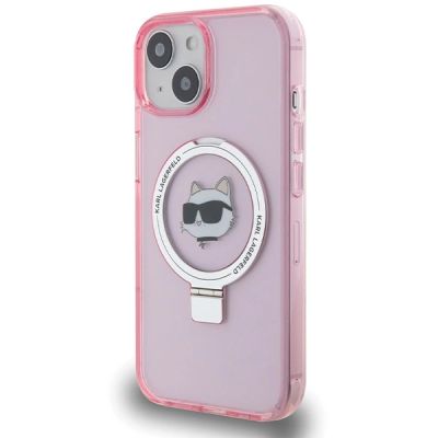 2. Etui Karl Lagerfeld Ring Stand Choupette Head MagSafe do iPhone 15 - różowe