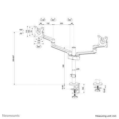 17. Neomounts DS60-425WH2 uchwyt / stojak do monitorów 68,6 cm (27") Biurko Biały