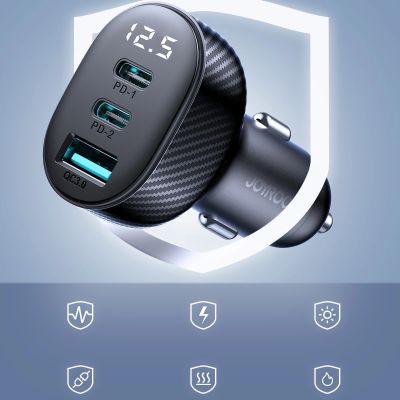9. Ładowarka samochodowa Joyroom JR-CCD04 30W 2x USB-C USB-A z wyświetlaczem - czarna