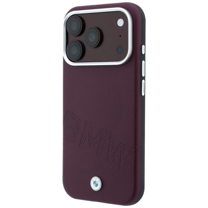 2. Etui BMW Sign Inclined Deboss Letters MagSafe na iPhone 17 Pro / 18 Pro - bordowe
