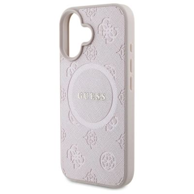 6. Etui Guess Saffiano Peony Classic Logo MagSafe na iPhone 16 - różowe